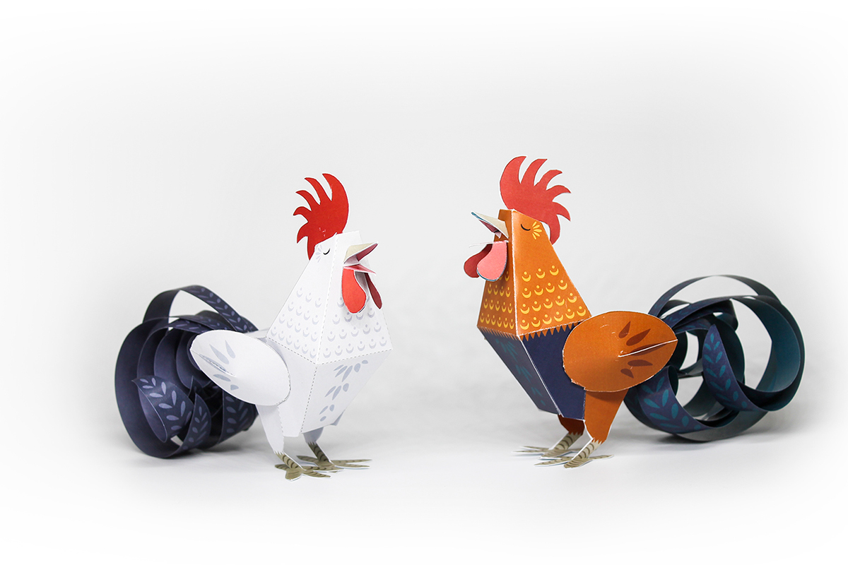 paper toy chinese new year chicken paper art paper craft paper engineering Rooster toy