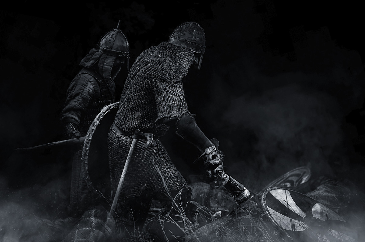 Adobe Portfolio battle fight warrior Black&white man action wiking Sword spear