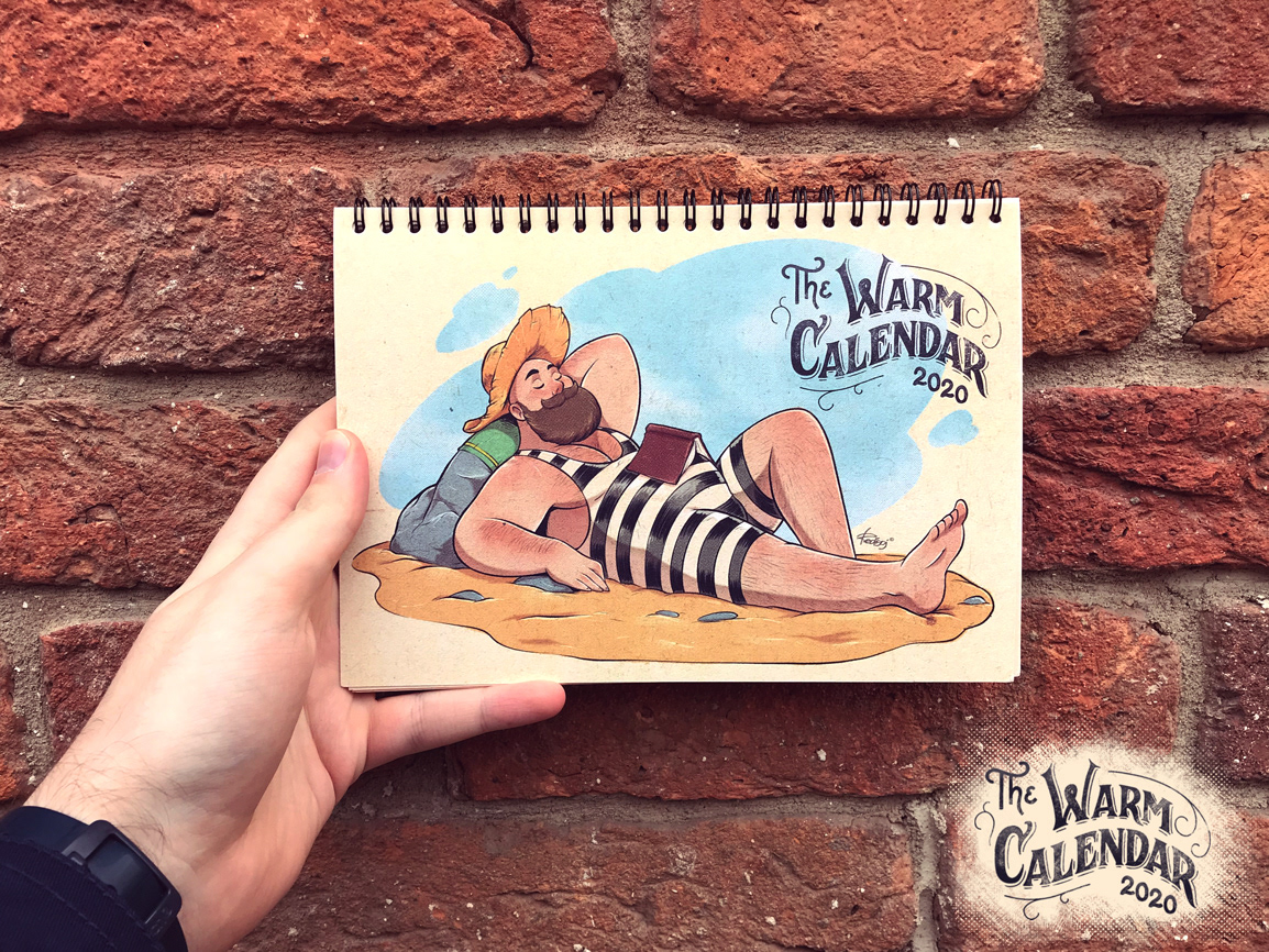 redisoj beard pin up calendar bear ILLUSTRATION  beach summer