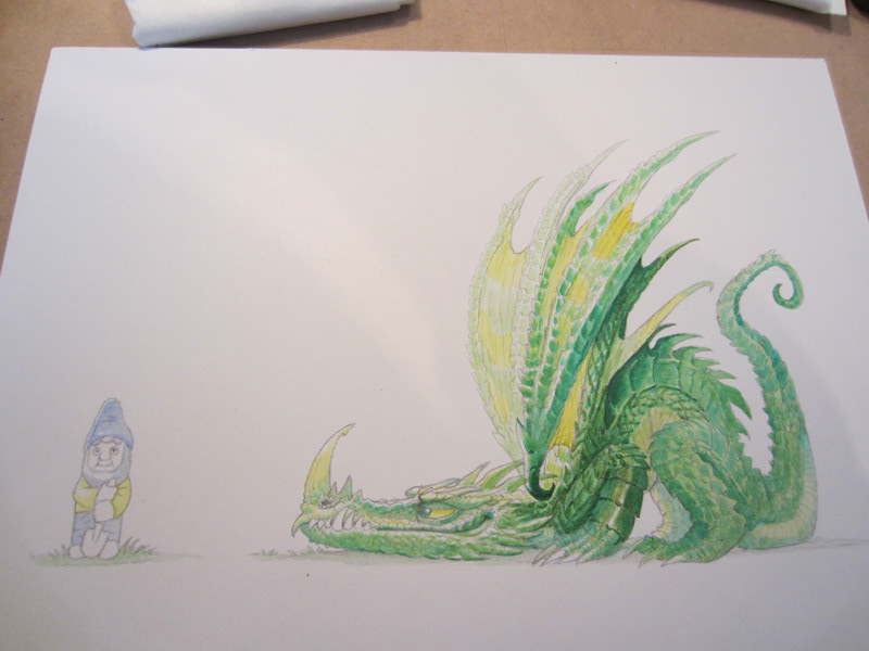 dragon art fantasy whimsical Fun green gnome