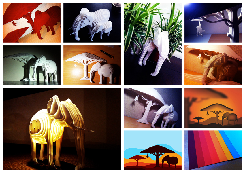 paper papercraft elephant savanna 3D nick meeuws The Netherlands monkey meerkat hills colour scenery