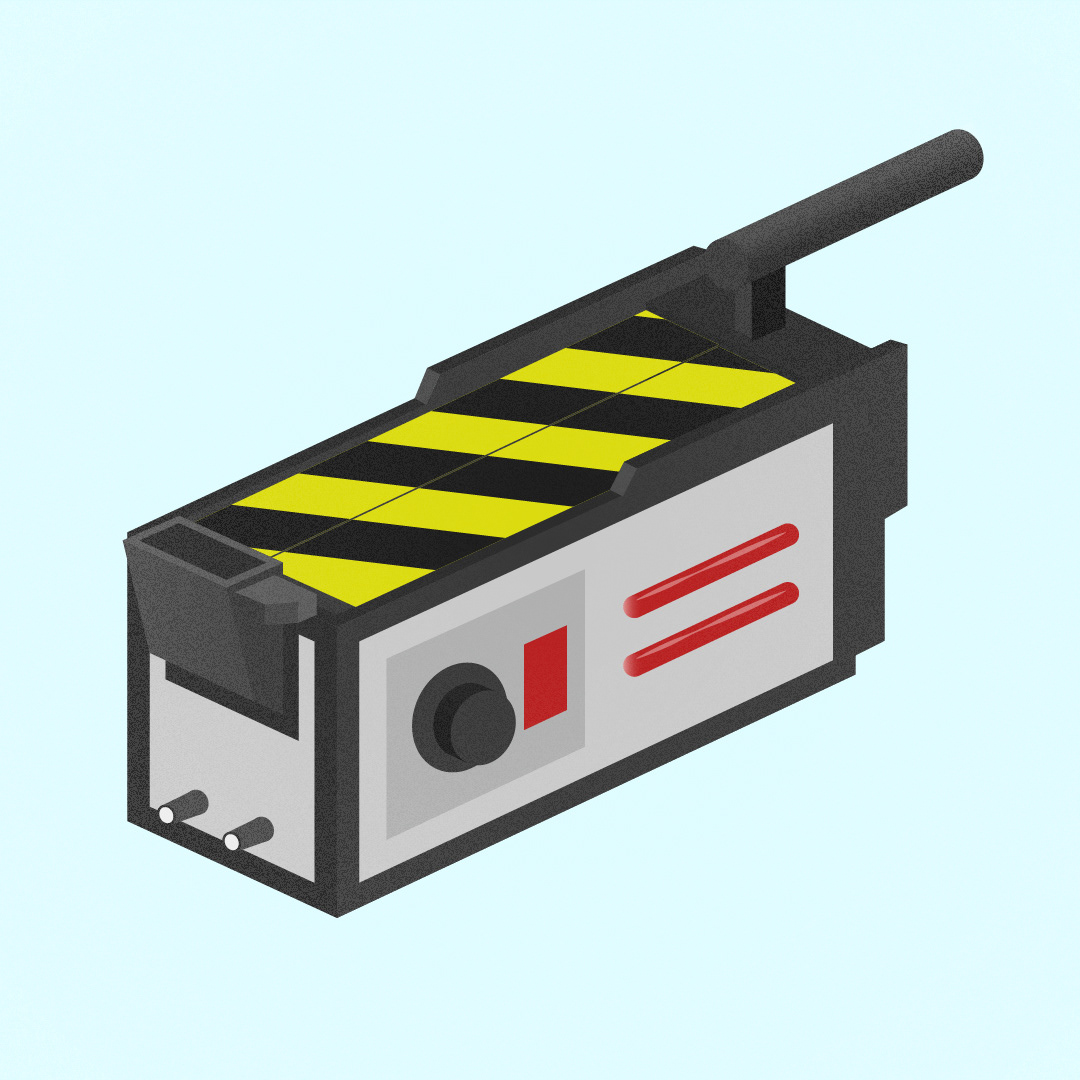 Ecto1 Firehouse Ghostbusters ISO Isometric nostalgia stylized trap