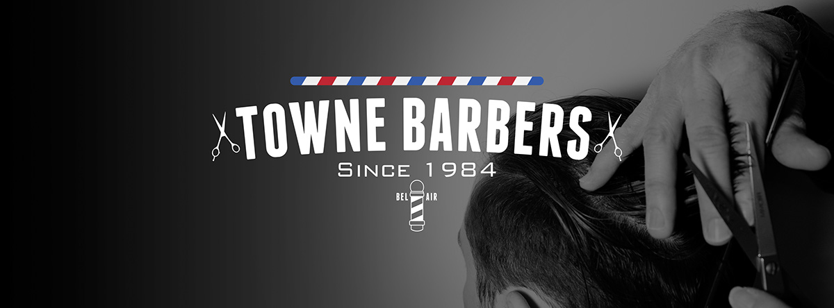 barber shop chelsea monico logo towne barbers maryland scissors business Website brand identity