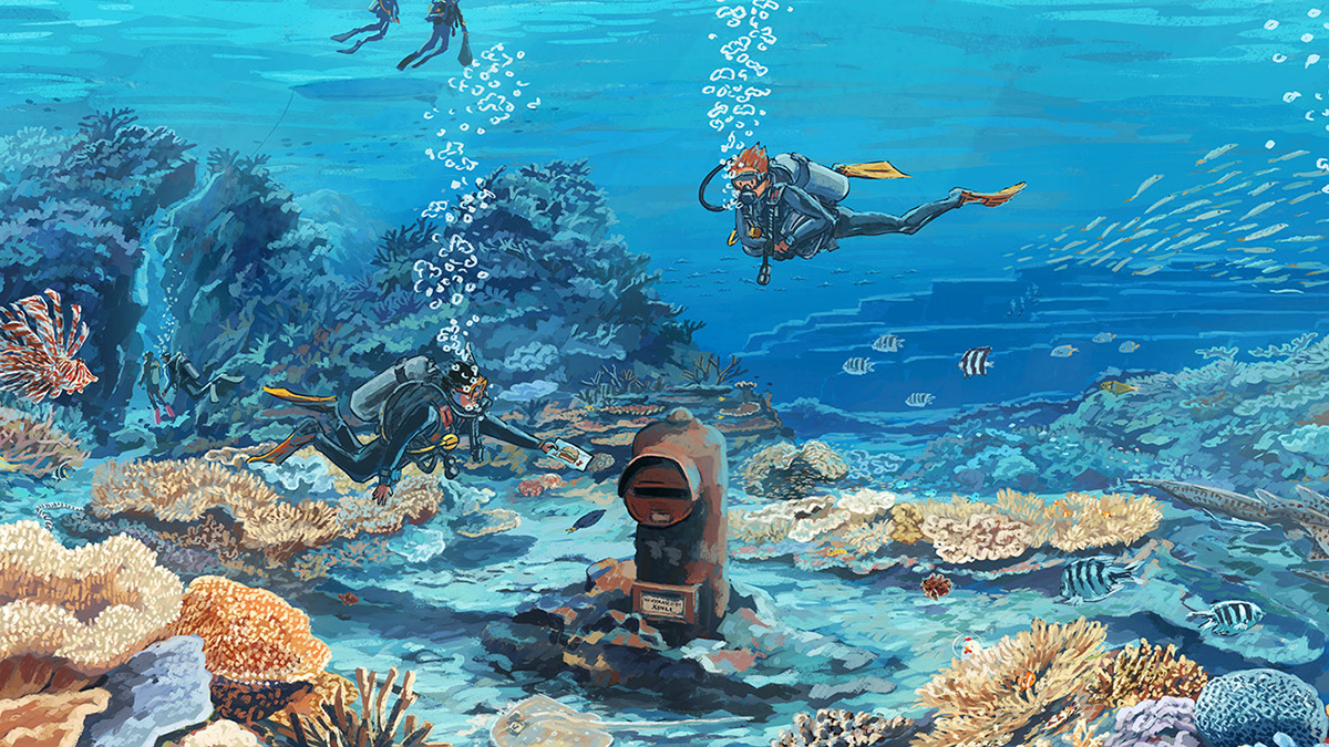 360 illustration 360drawing chasing coral corals diving japan Okinawa scuba diving Travel underwater