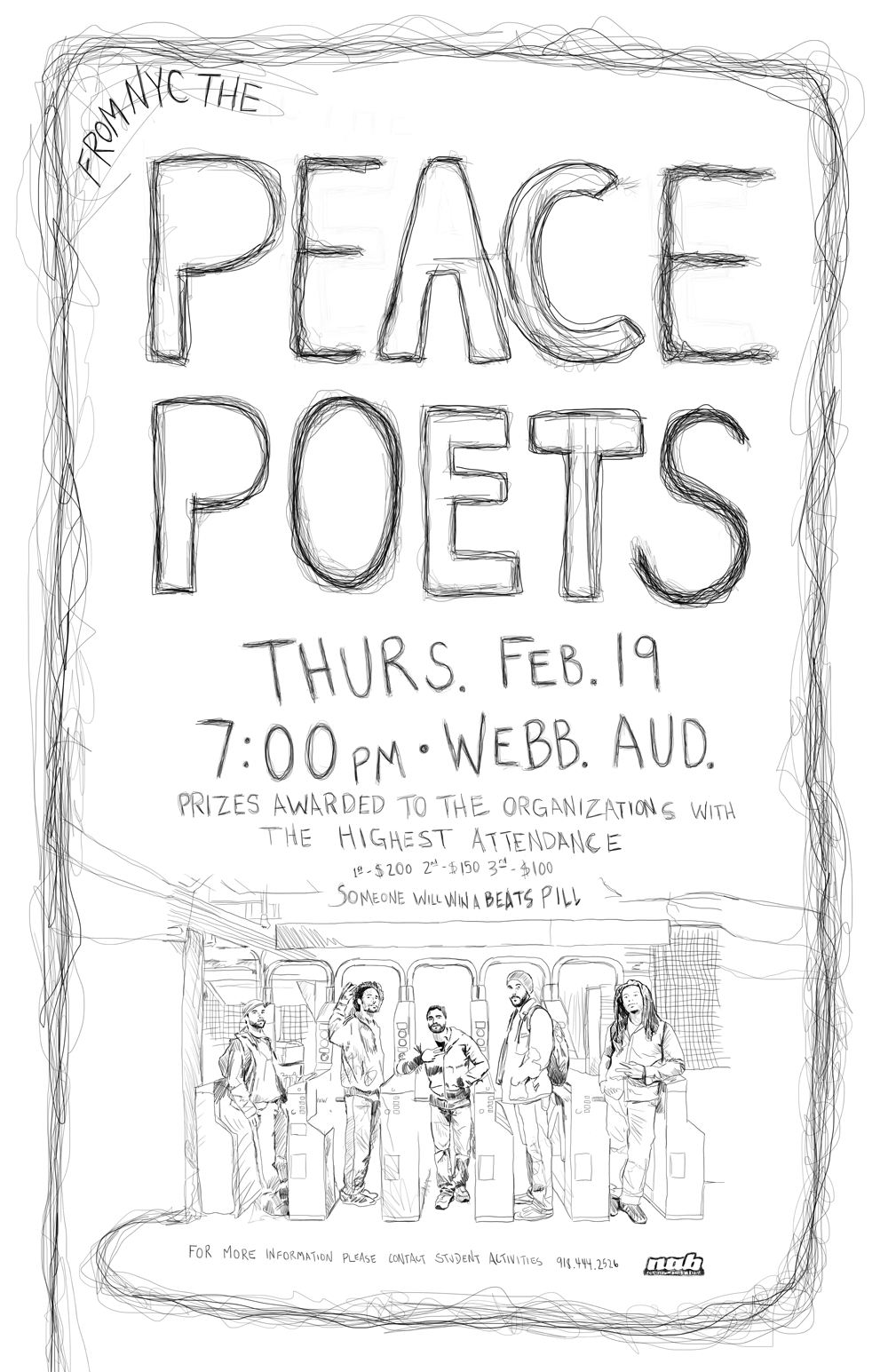 black & white sketch nyc Peots Peace Poets peace