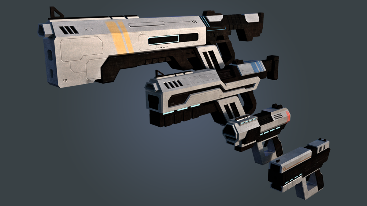 Sci Fi sci-fi weapons guns futuristic cyber Games asset Space  Blaster rifle pistol handgun 3D Low Poly