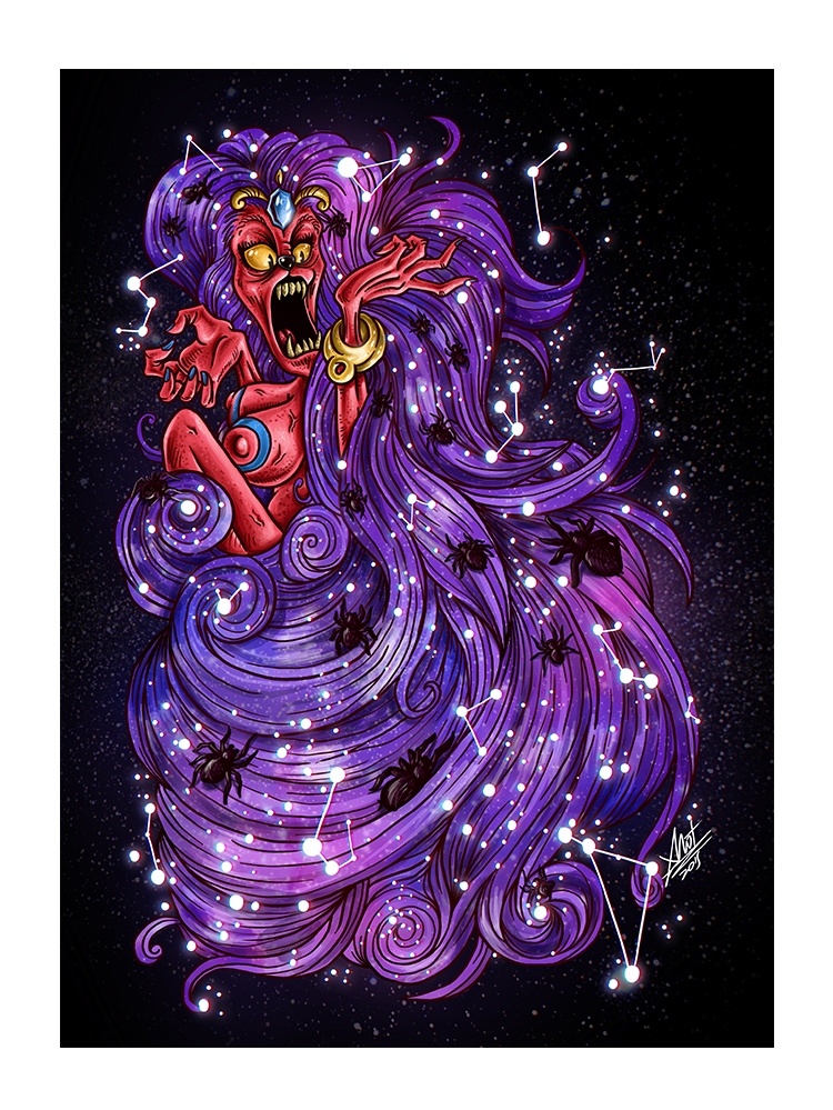 goddess universe cosmos galaxy spider hair deusa digital art digital painting