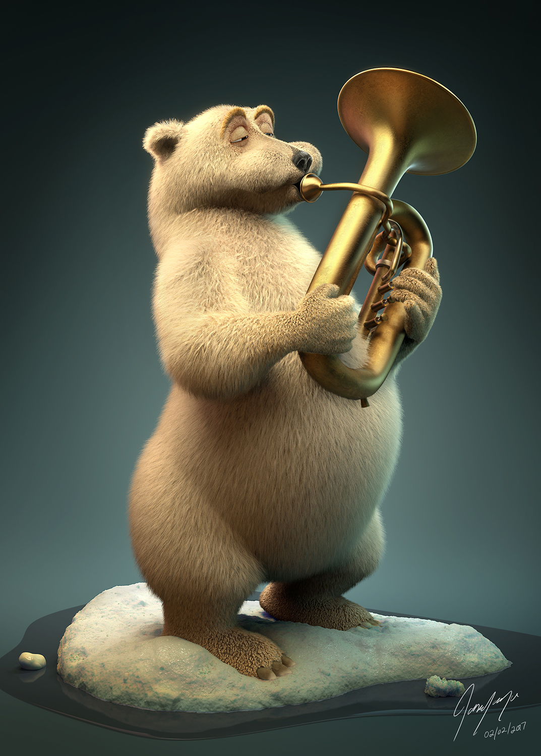 polar bear modeling 3D sculpting  music snow ice materials Fur