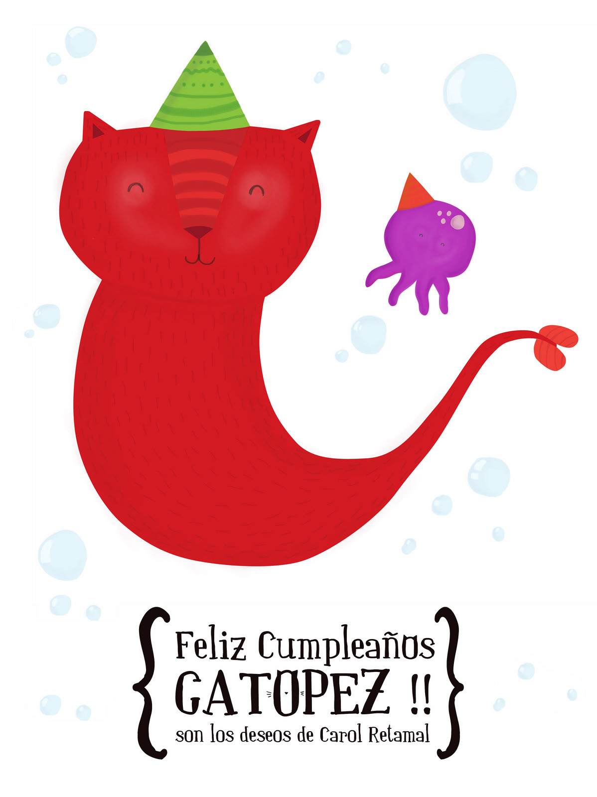 Carol Retamal chile ilustracion gatopez catfish Cat sea happy cumpleaños libreria