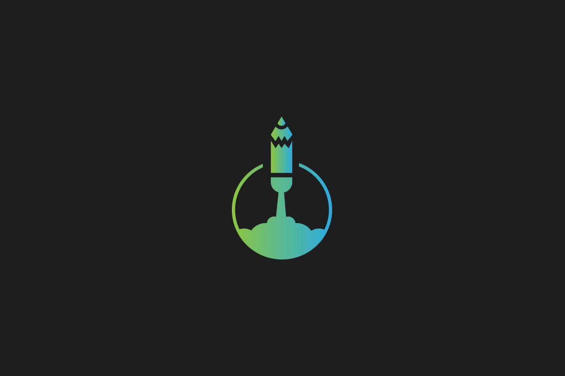 visual launch rocket logo simplistic minimalistic creative Startup Tech logo design negative space blue