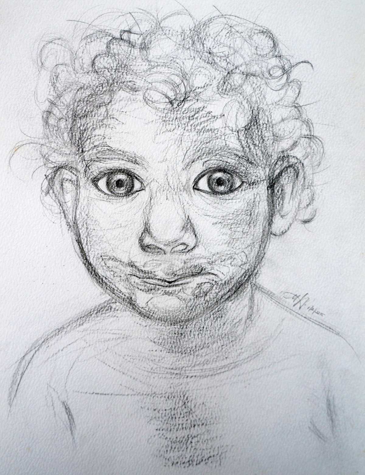 little boy sketch messy face child