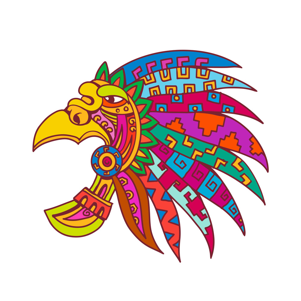 Ancient Aztec Headdress Drawing Color.