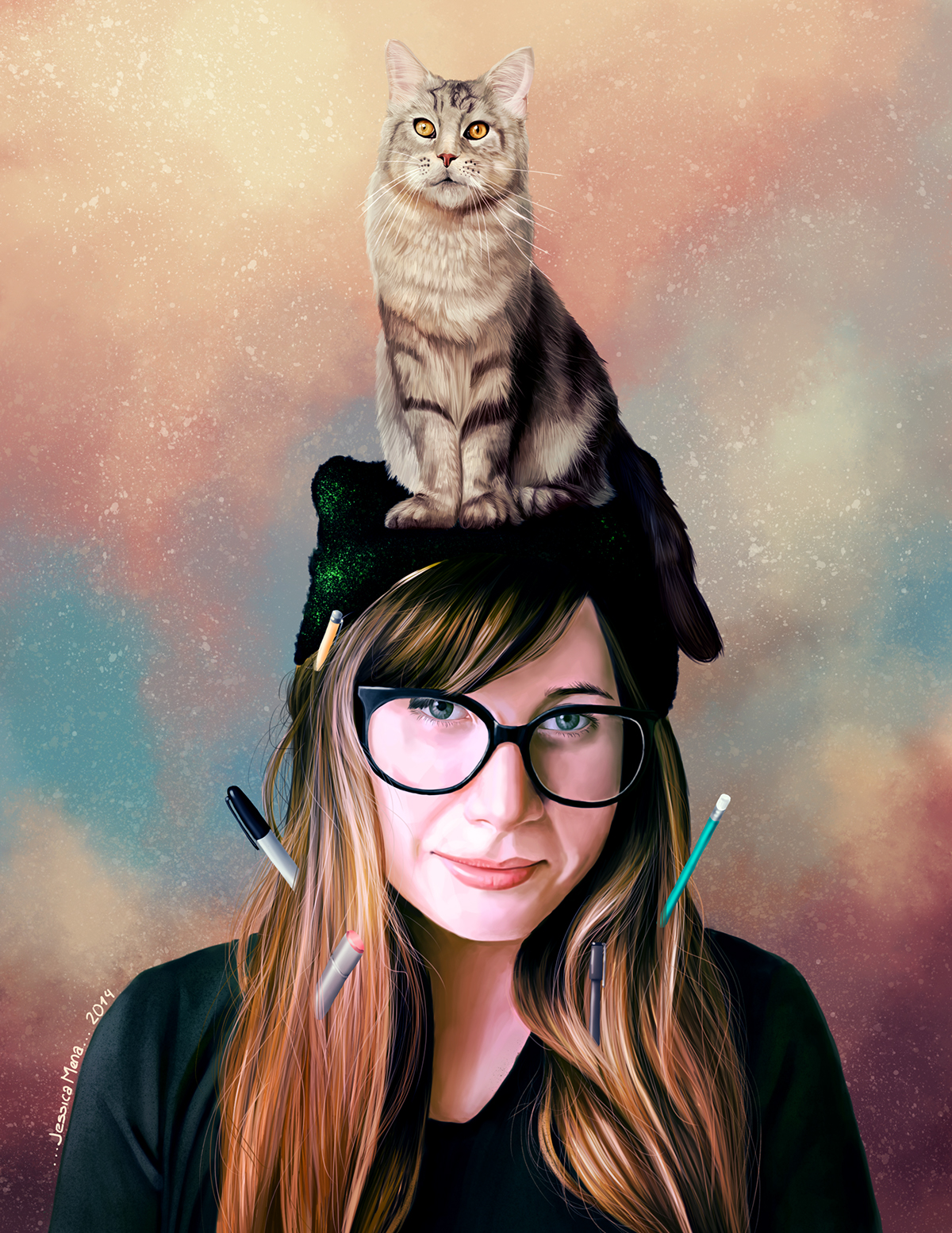 Illustrator Cat lovely cute woman