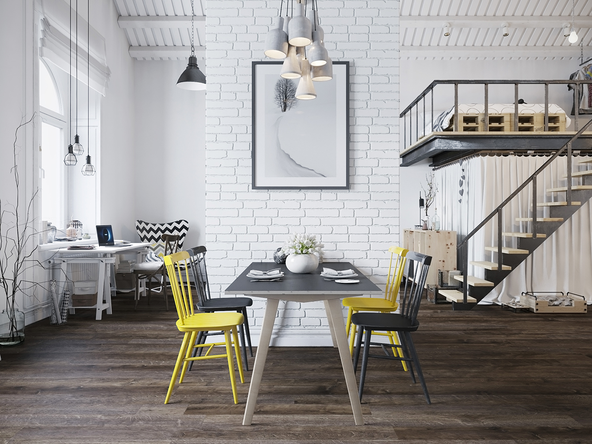 Scandinavian apartment LOFT design Interior White