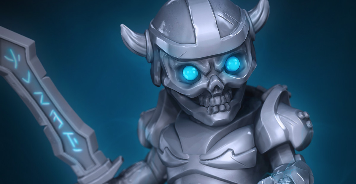 Zbrush 3d modeling CG 3D chibi knight skull Death Knight rune blade skeleton