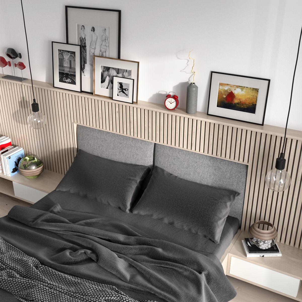 bedroom CGI visualization 3D vray 3d max Scandinavian photoshop