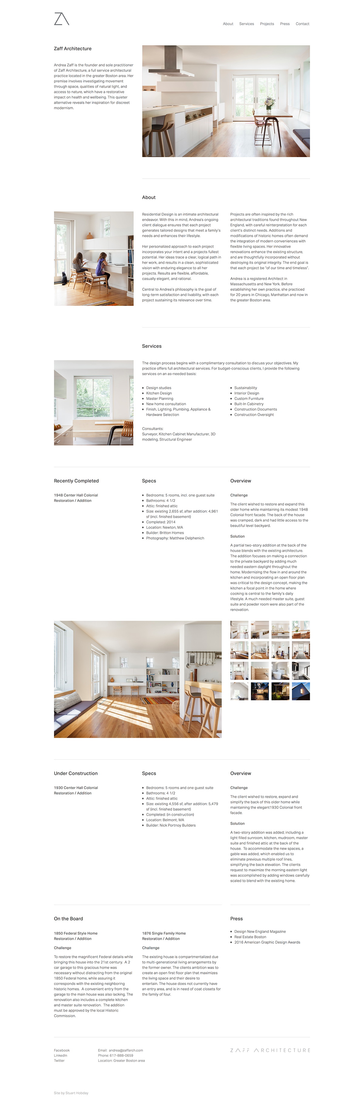 Zaff Architecture architect grid based one page website minimal Andrea Zaff The Printer's Son