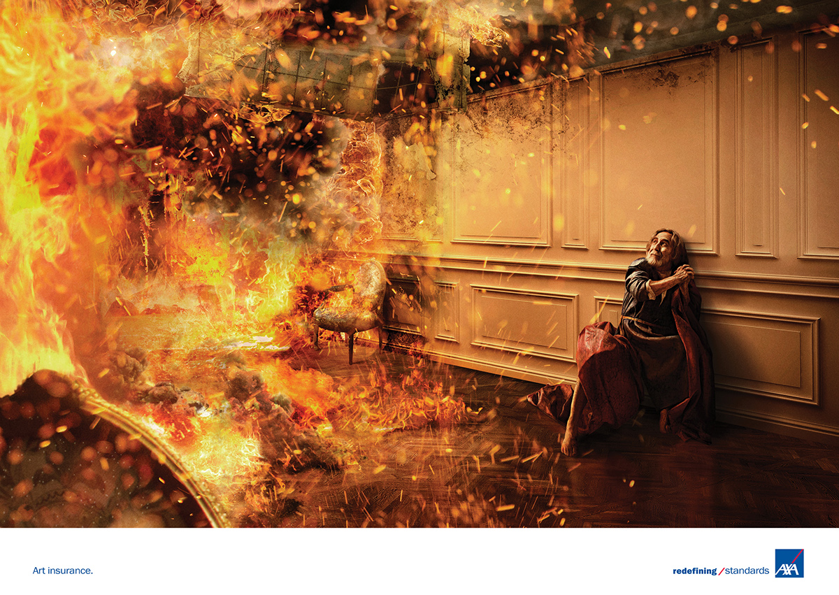 art AXA insurance retouch fire kidnapping creative