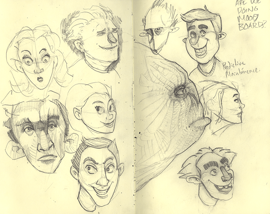 drawings sketches heads moleskine characters