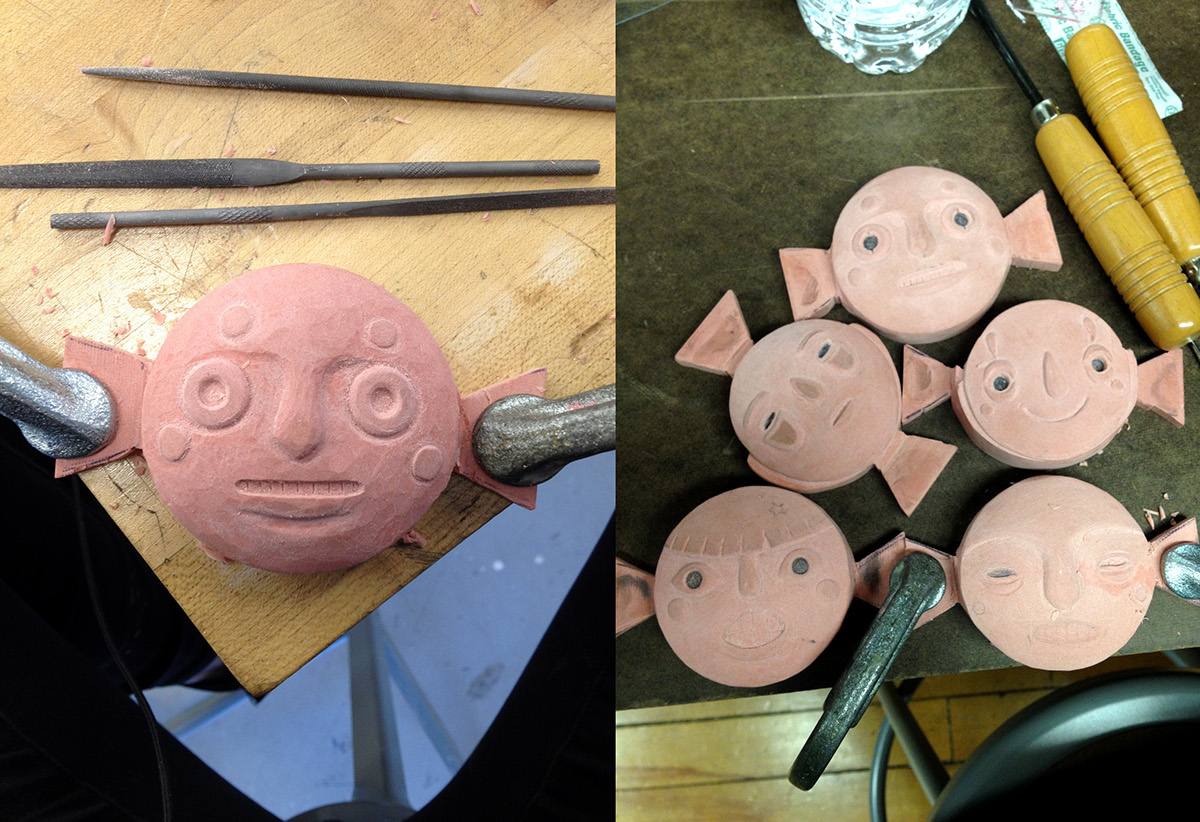 kokeshi dolls table top wood mask faces risd Cast Iron
