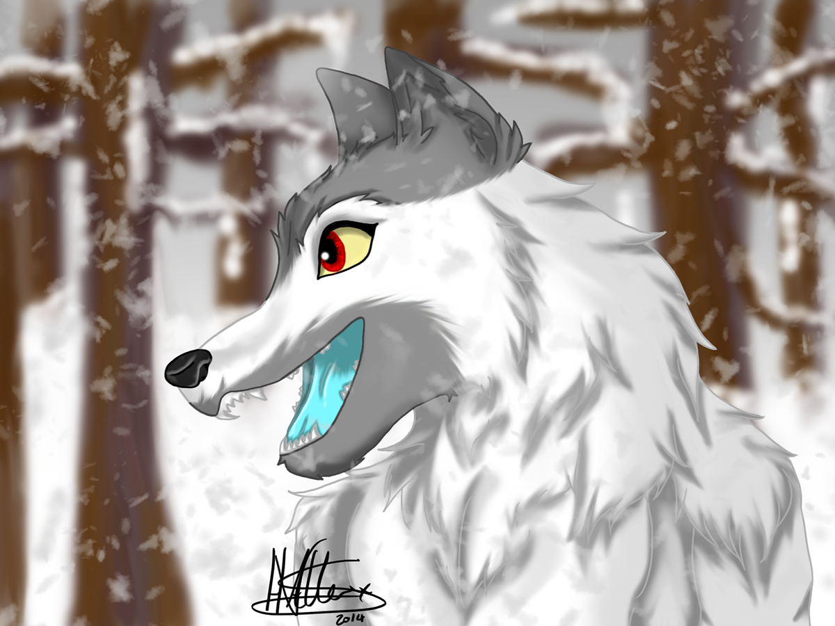 wolf canine snow frozen winter Christmas art Colourful  furry anthro