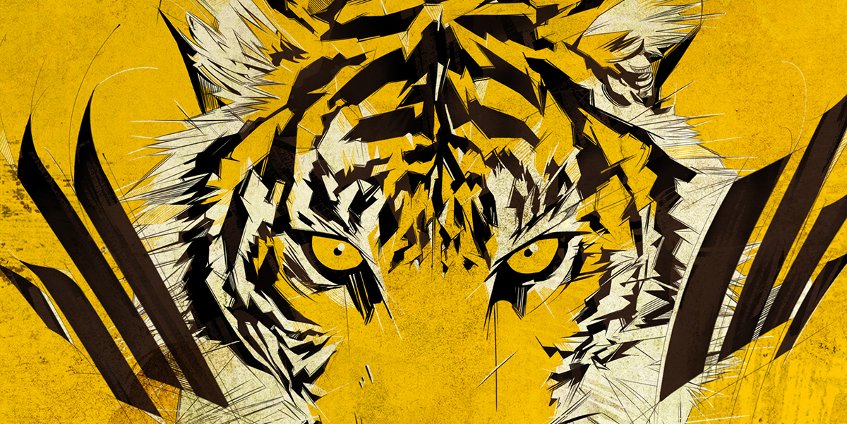 tiger calligraphic Fraktur animal illust