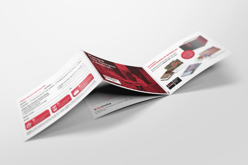 Encarte publicitario encarte A4 publicidad ClickPrinting imprenta digital online impresion gran formato diseño gráfico editorial relleno de degradado rojo y negro
