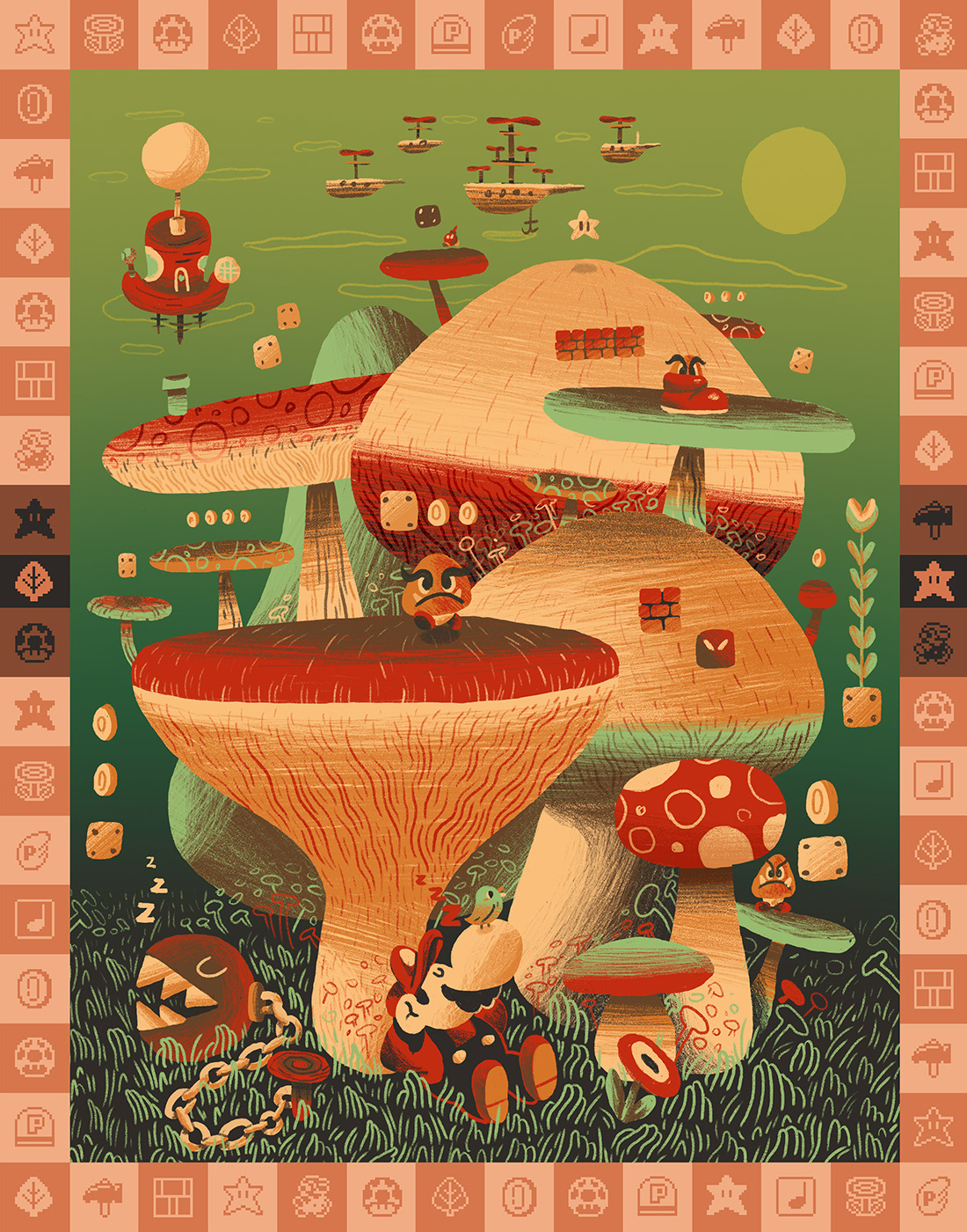 mario video game Mushrooms Exhibition  art show Super Mario Nintendo super mario bros graphic drawn