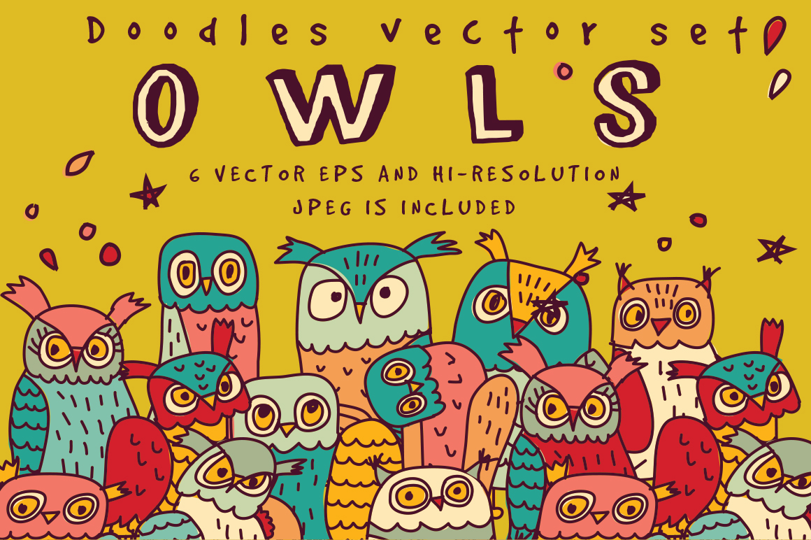 owl bird set doodles animal cpllection Fun vector