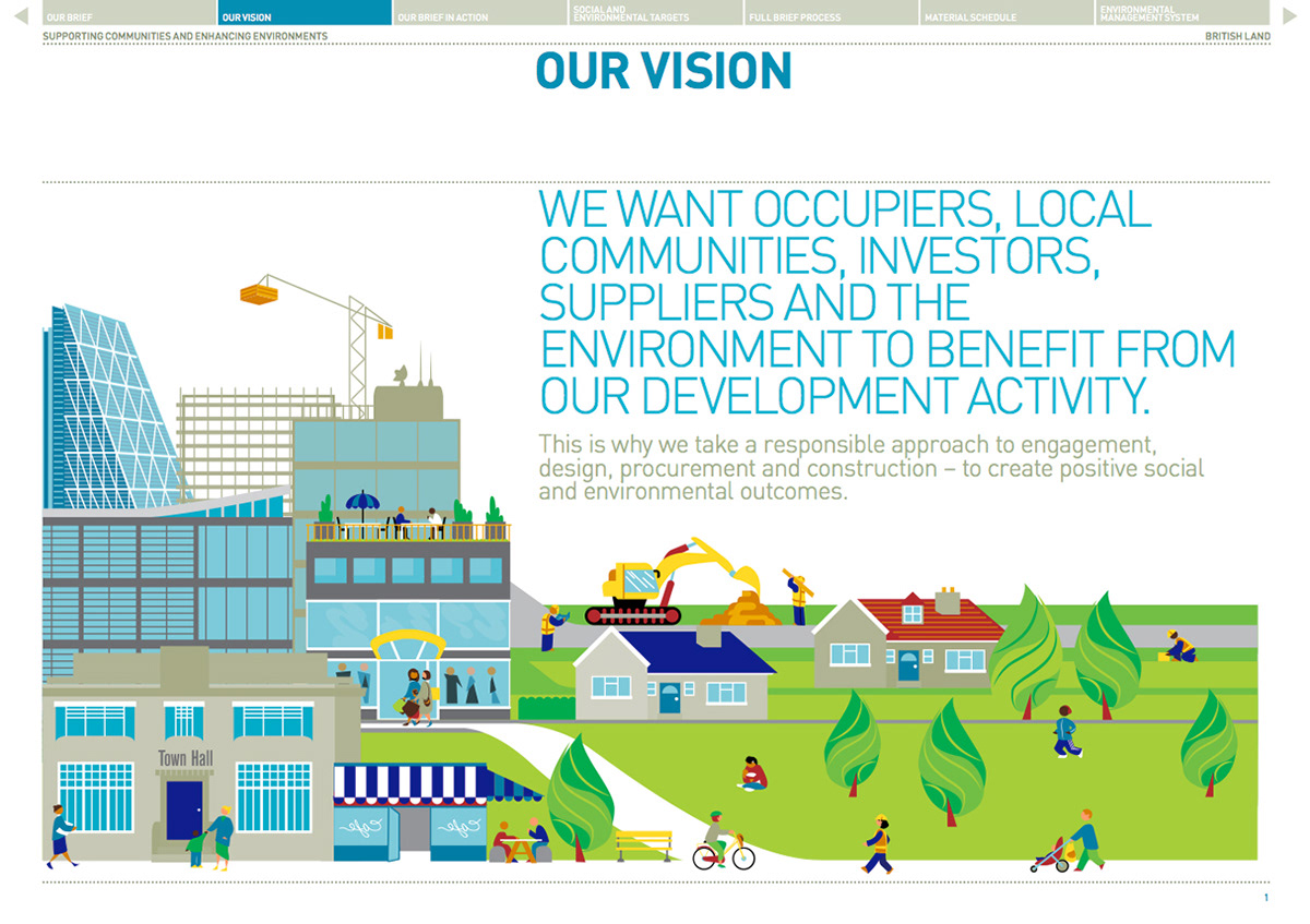 British land building development Sustainability community town colour graphic