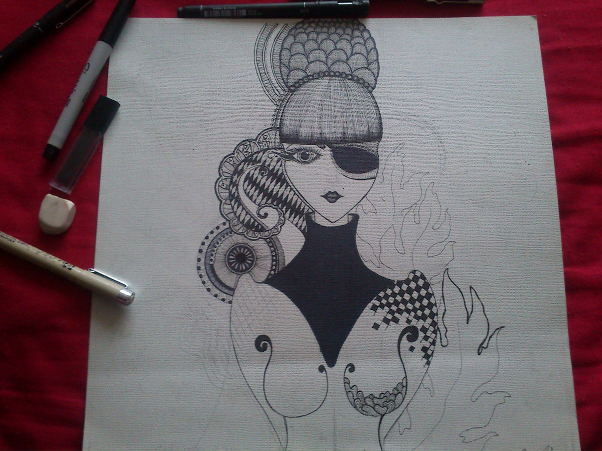 Lady Patterns pattern zentangle doodle doodles doodling Mandala pen ink