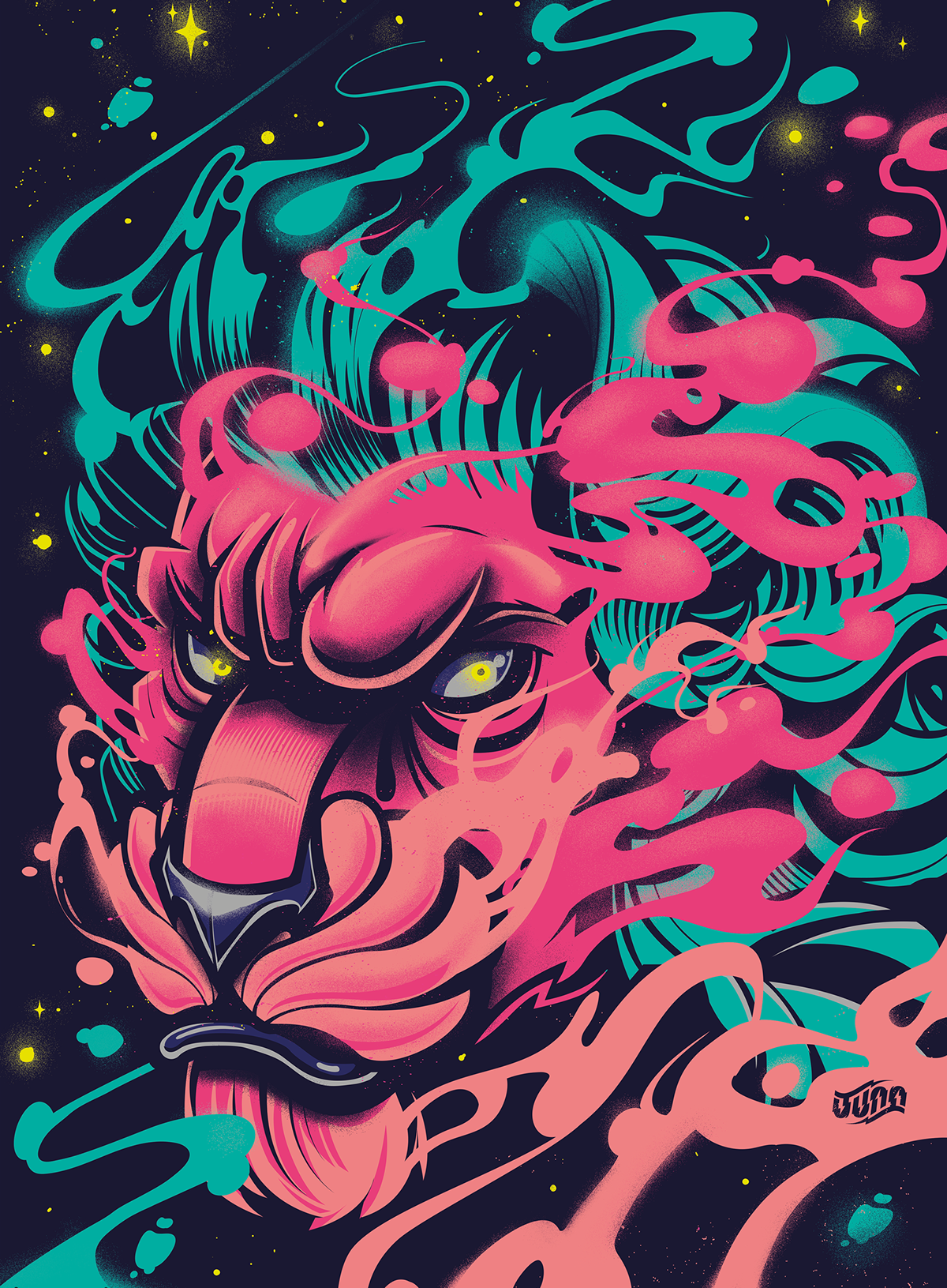 snake hyena poster vector color wolf RGB saturated lion neon