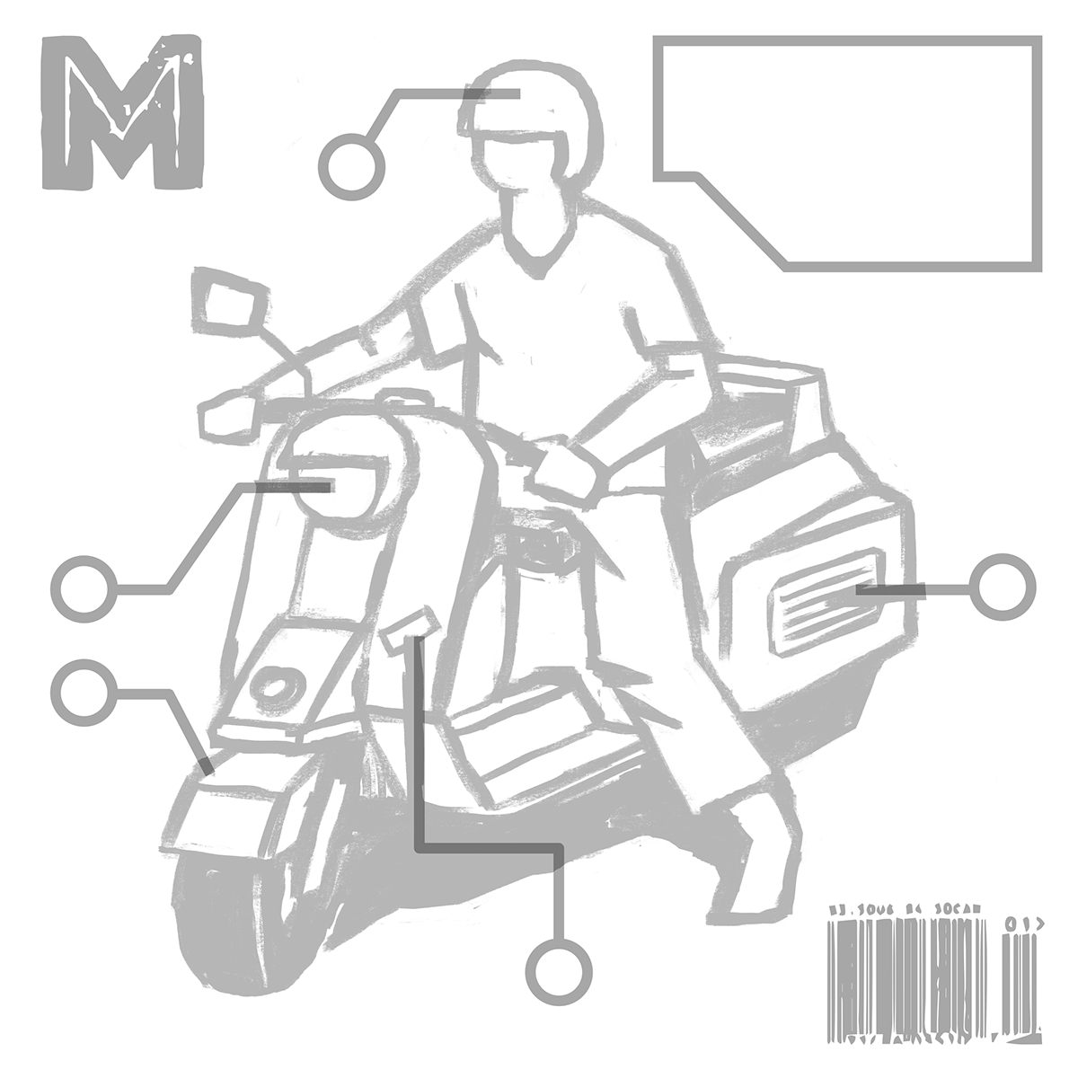 Drawing  flat man minimal motorcycle screenprint