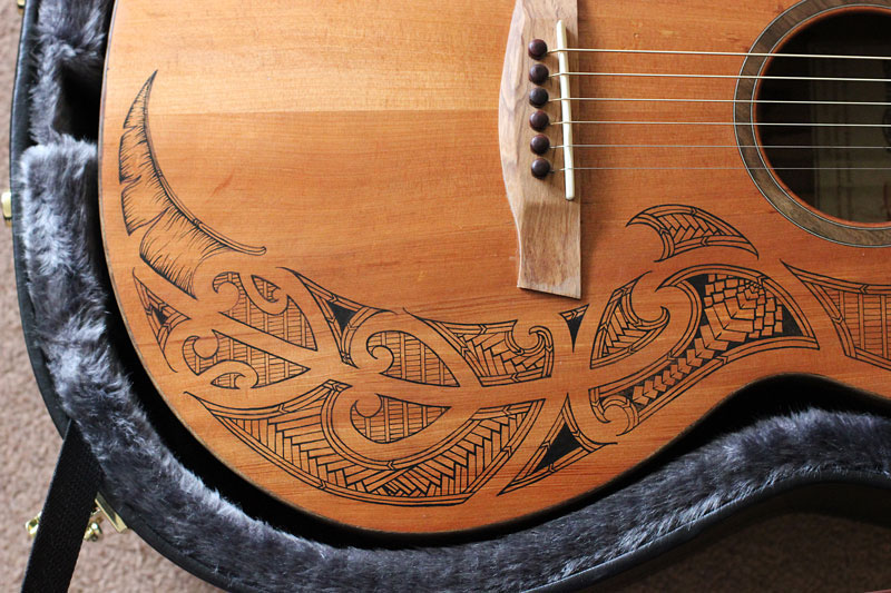 guitar handmade maori personalised custom made koru logo cultural