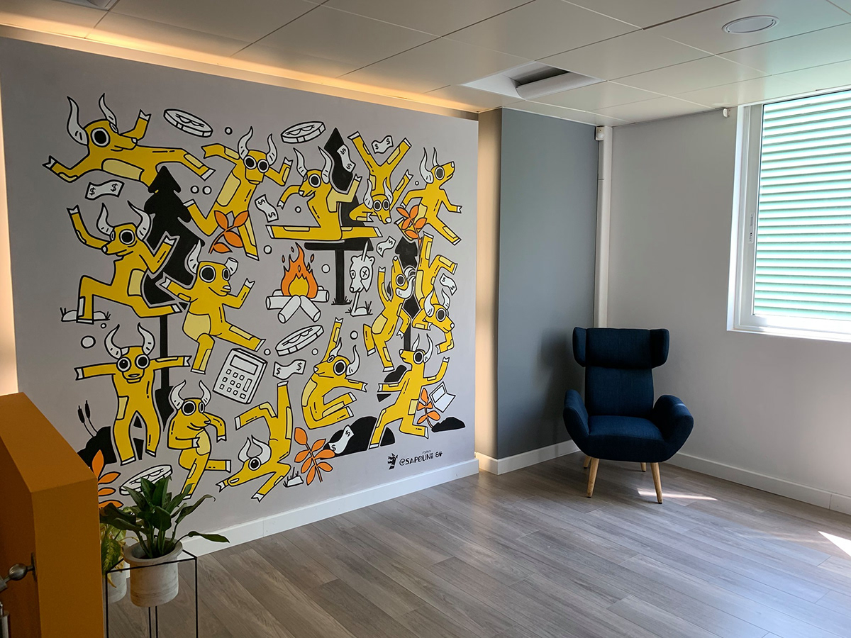 Mural painting   Office paint ILLUSTRATION  charachter DANCE   wall