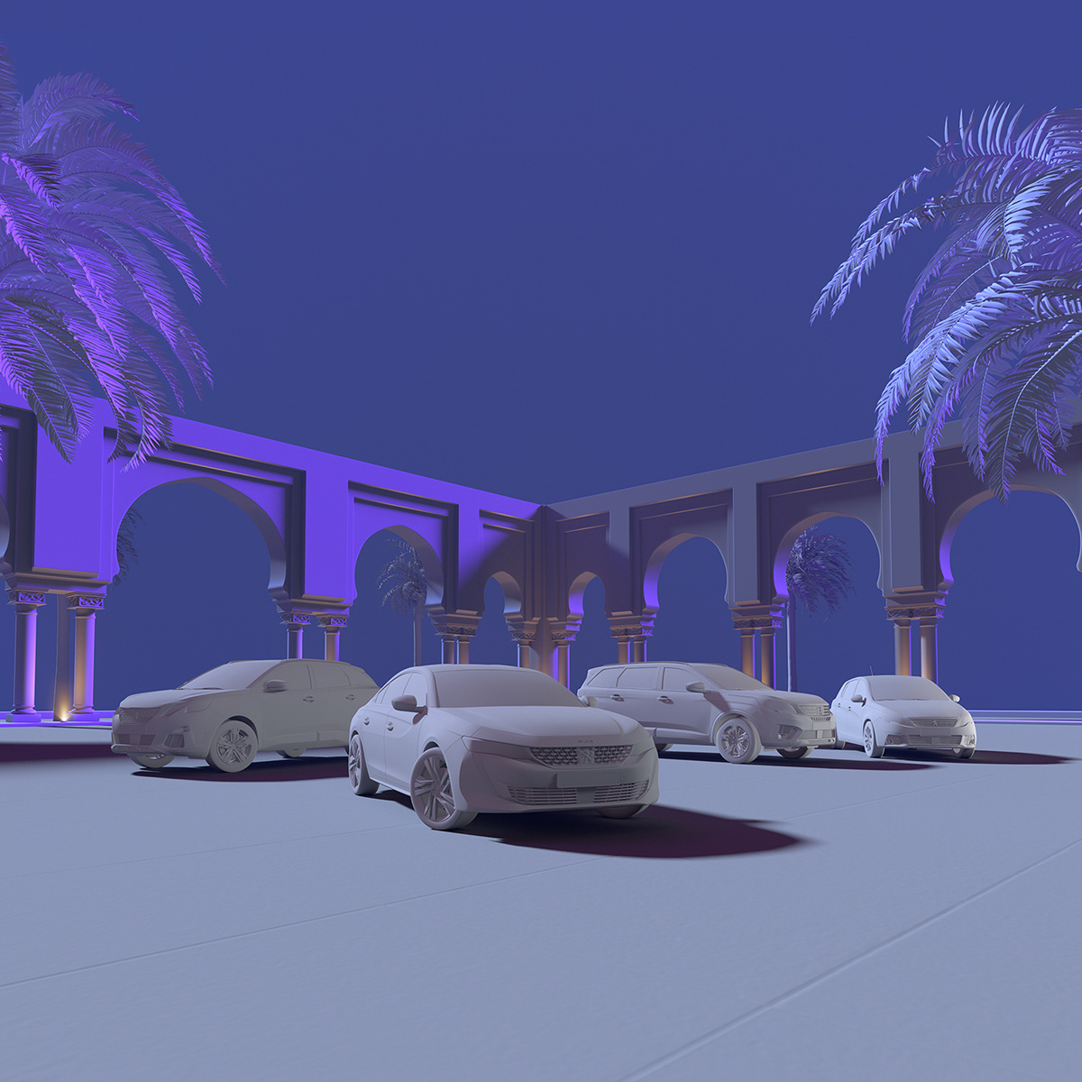 arch Autos Cars CGI city night PEUGEOT ramadan