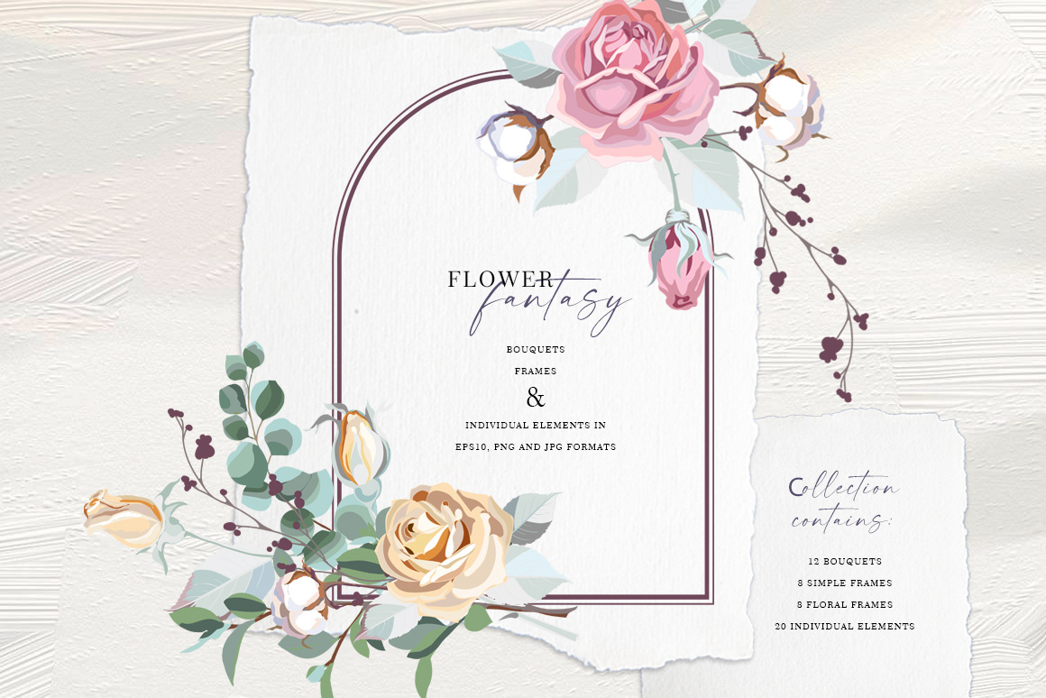 Bouquet eucalyptus flower grass Herb leaves pink rose vector wedding