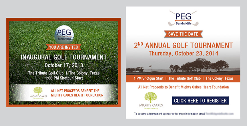 PEG Bandwidth Mighty Oakes Heart foundation charity golf Tournament design Signage Program email graphic Promotion