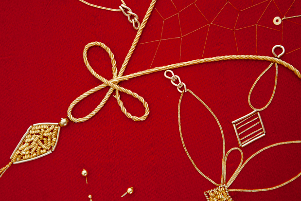 Embroidery gold Christmas department store type fabric textile sewn