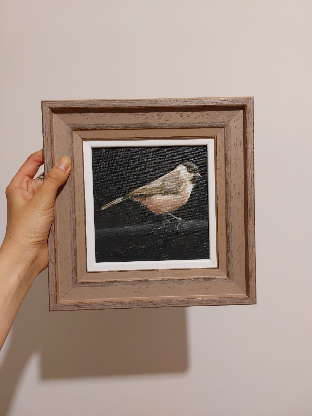 bird painting   oil canvas framed artwork Willow Tit