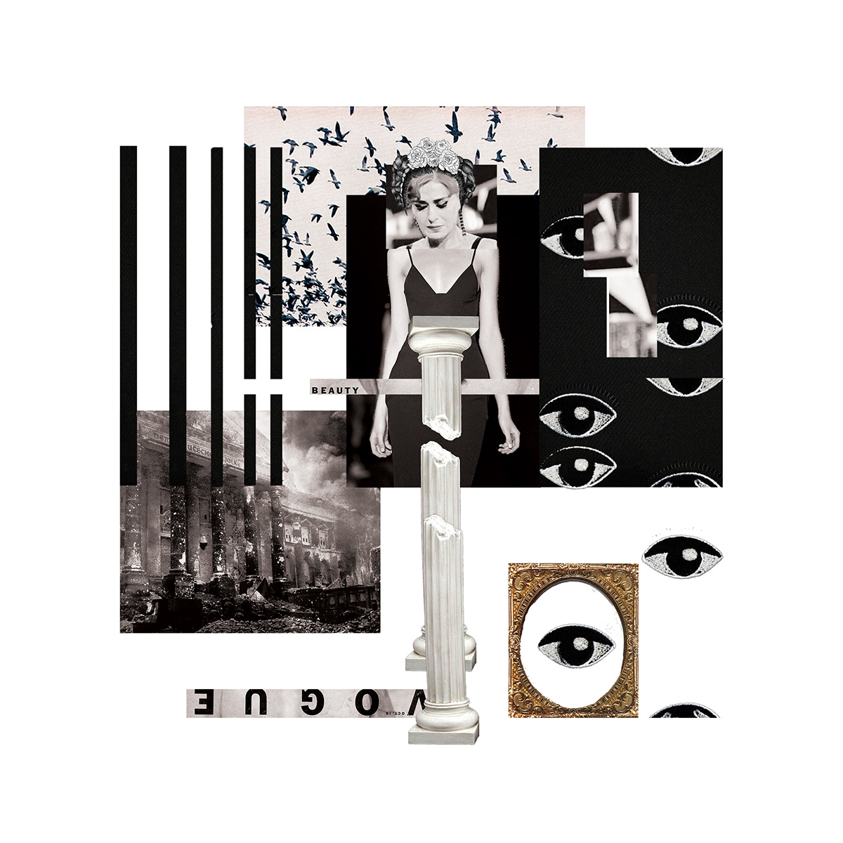 woman print Frida Kahlo yıldız tilbe digital collage Digital Collage composition black and white b&w graphic design grafik tasarım grafik tasarım