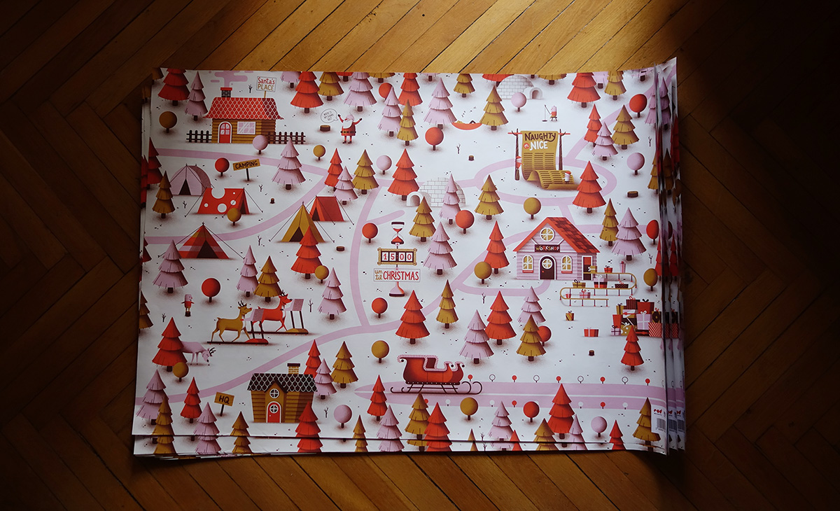 Christmas Santa Claus santa North Pole reindeer trees map Holiday cheer cute cabin sleigh Presents gifts