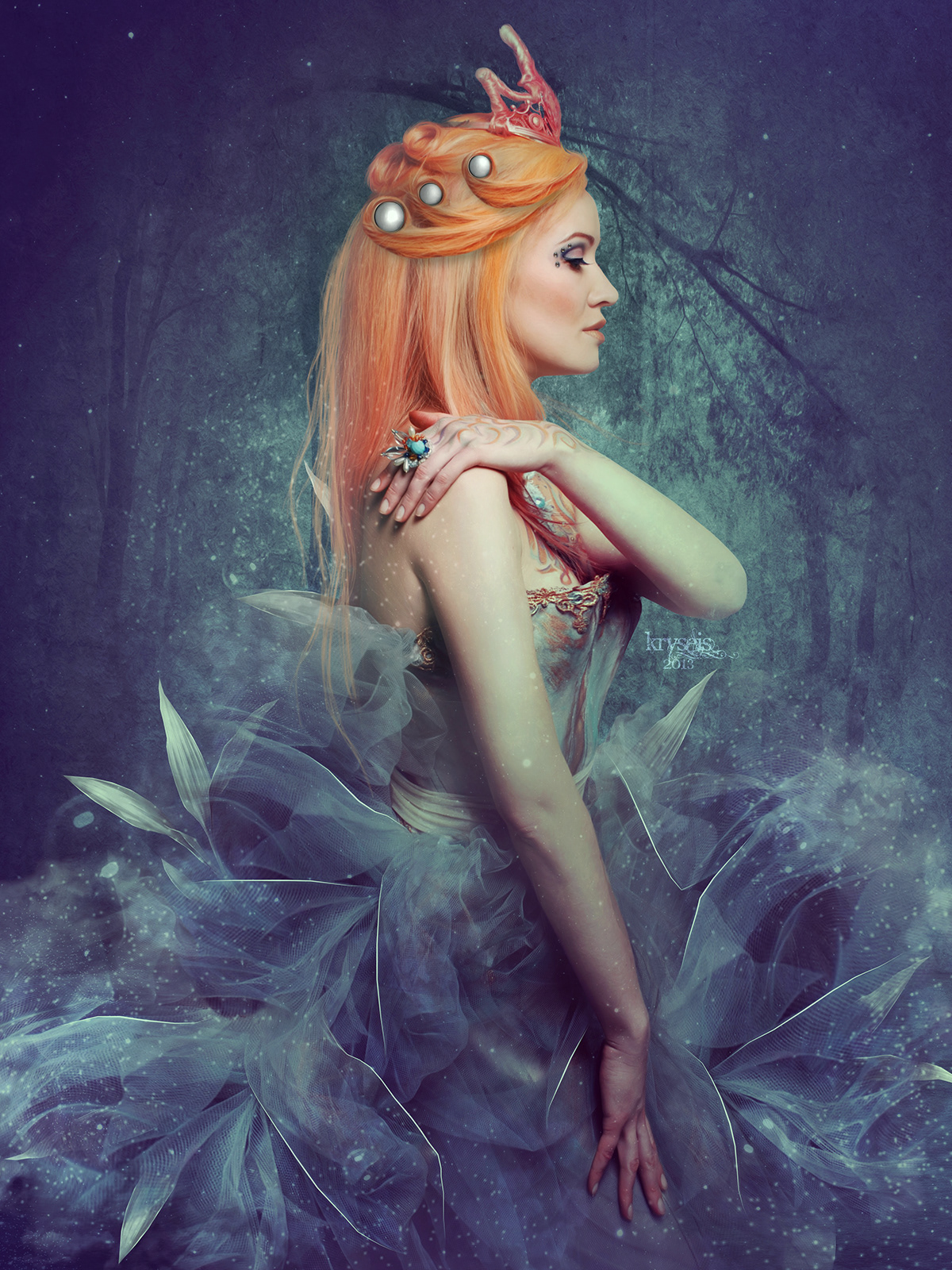 ILLUSTRATION  photomanipulation digital graphic art Emotional Love mermaid dress model woman blue bubble