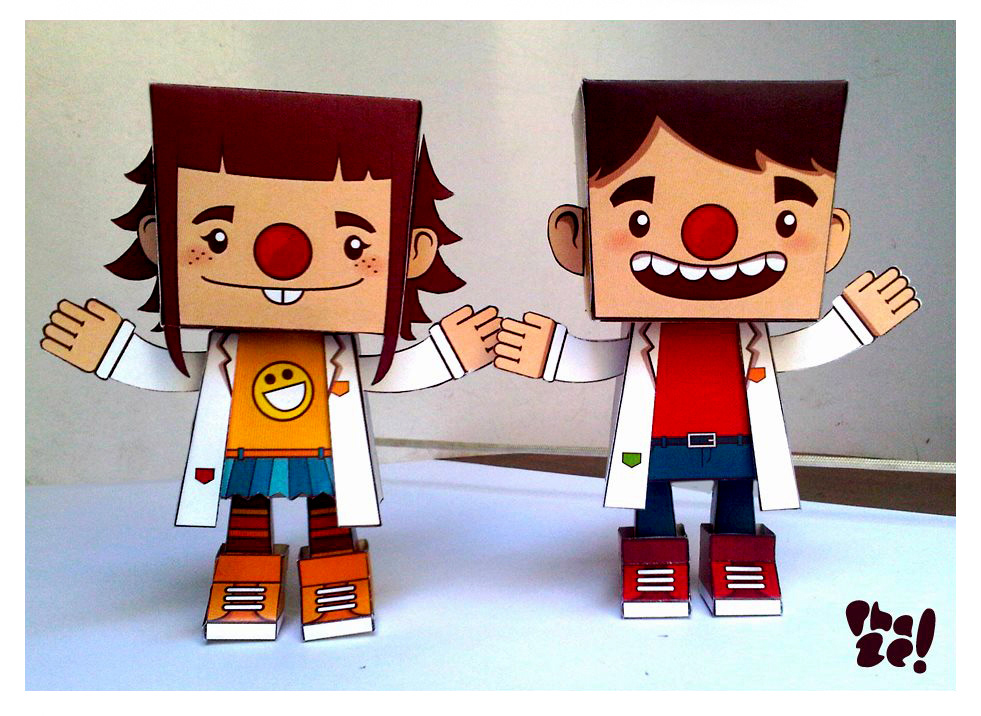 paper toy doctor laugh therapy FDS El Salvador Guatemala Chystie papercraft clown red nose Character paper toys