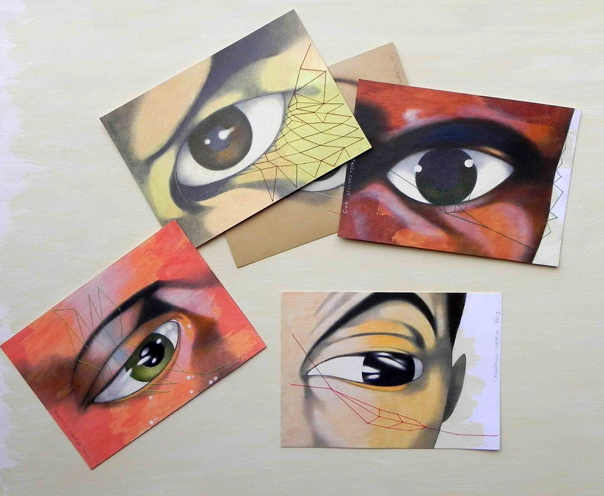 eyes sewed sewing thread eye sight drawings mixed media artistic TRADITIONAL ART