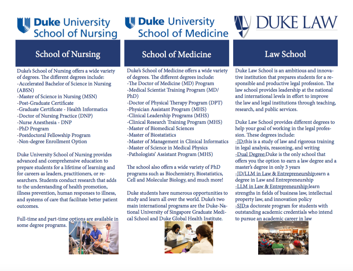 pamphlet Duke University advertisement