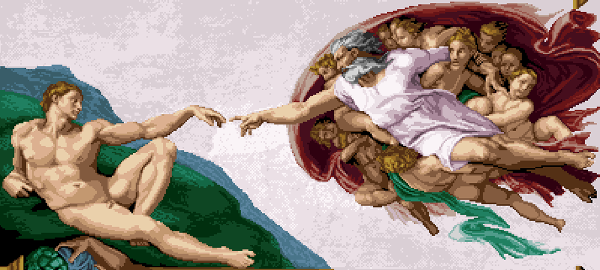 painting   art Pixel art sistine madonna raphael van gogh starry night Creation of Adam Michelangelo
