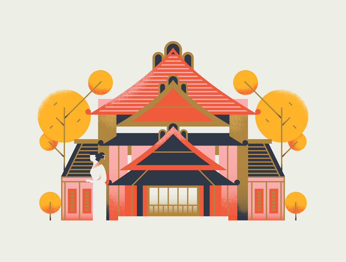 Travel airbnb architecture vector flat texture building animal japan New York