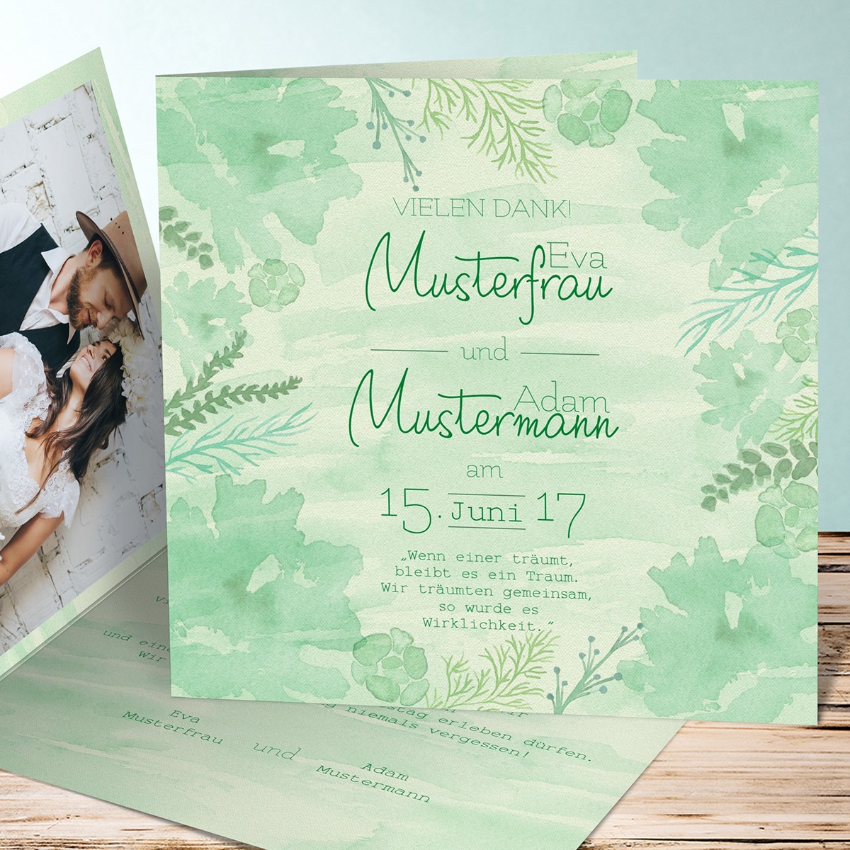 wedding watercolor Invitation green bitanical