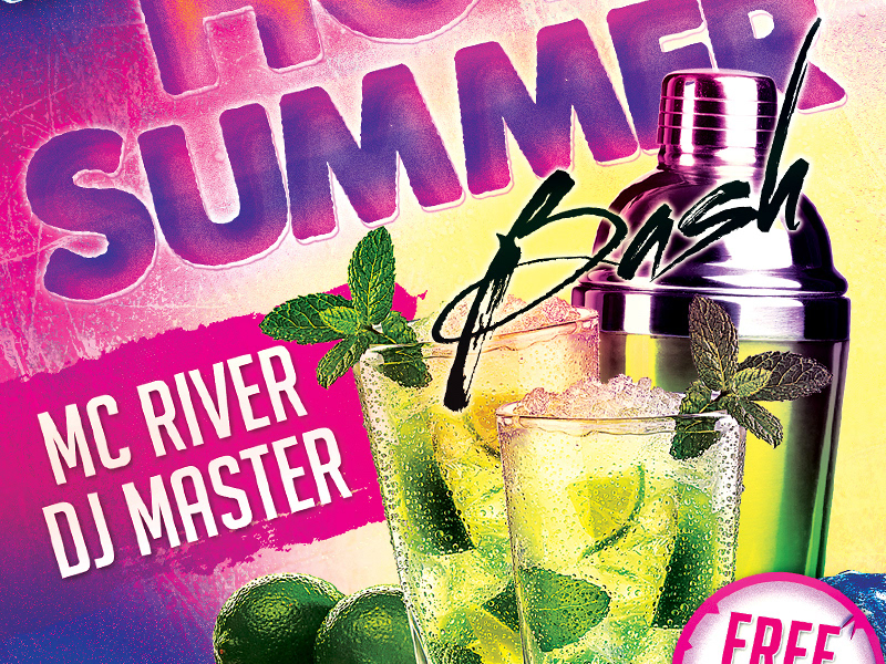 flyer psd pink Hot summer drinks party bash